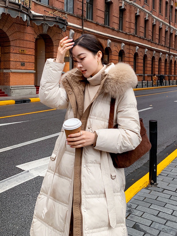 ベルト付ファーハイネックロングダウンジャンパー | レディース