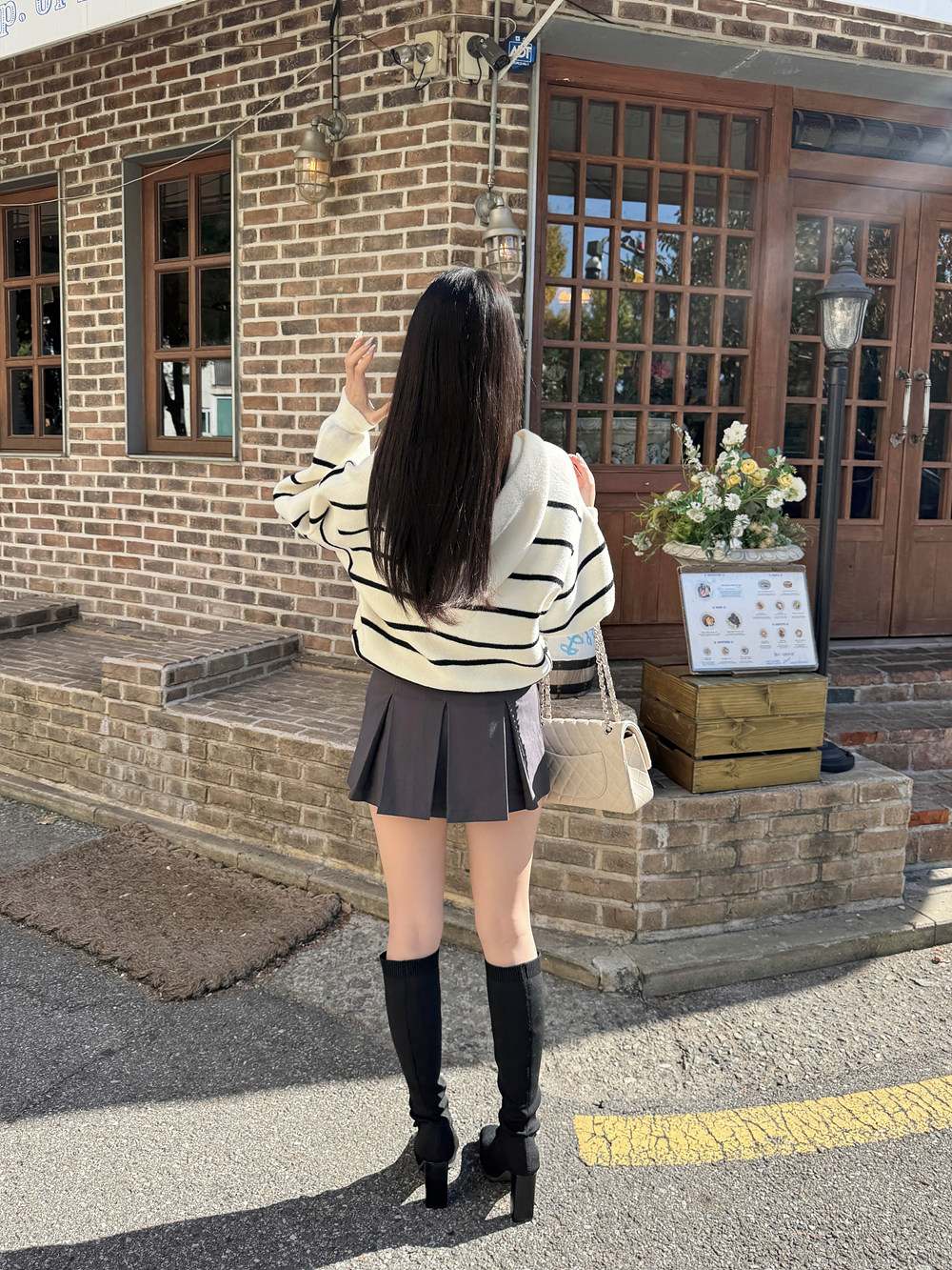 ドローコードヘムボーダーフードカーディガン | 詳細画像3