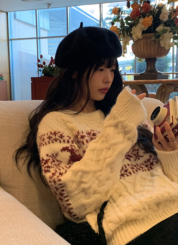 PUBLIC TOKYO ニット・セーター F 茶xアイボリー(ノルディック) 【古着】【中古】 セール】 【OUTLET】ノルディック柄ニット （ニット・セーター