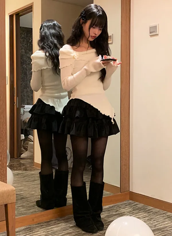 パンツ裏地イージーベロアティアードミニスカート | anyonemore | 詳細画像1