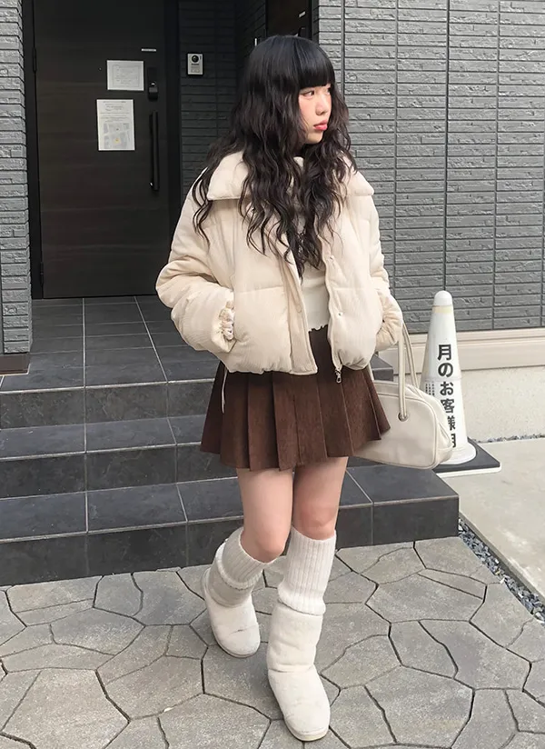 ベルト付ダブルボタンコーデュロイプリーツミニスカート | anyonemore | 詳細画像1