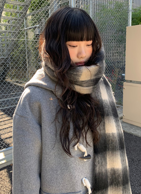 ビッグ big 23AW シャギーチェックマフラー フリンジ アルパカ ロゴ ビッグ big 23AW シャギーチェックマフラー フリンジ アルパカ ロゴ