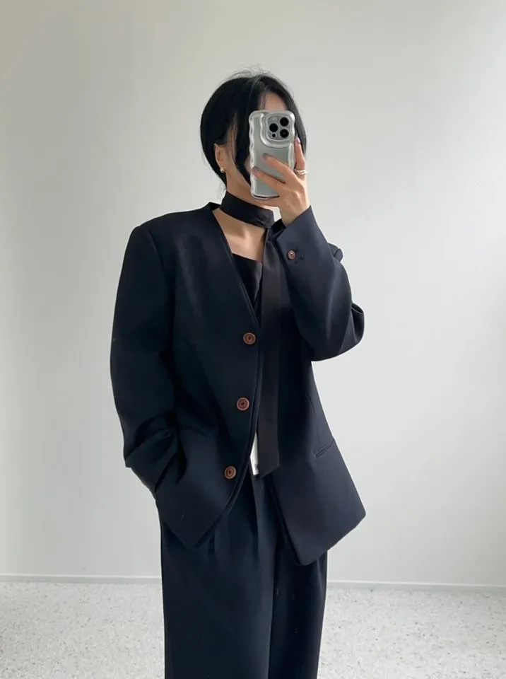 ウール混Vネックジャケット&ワイドスラックスSET | 詳細画像1