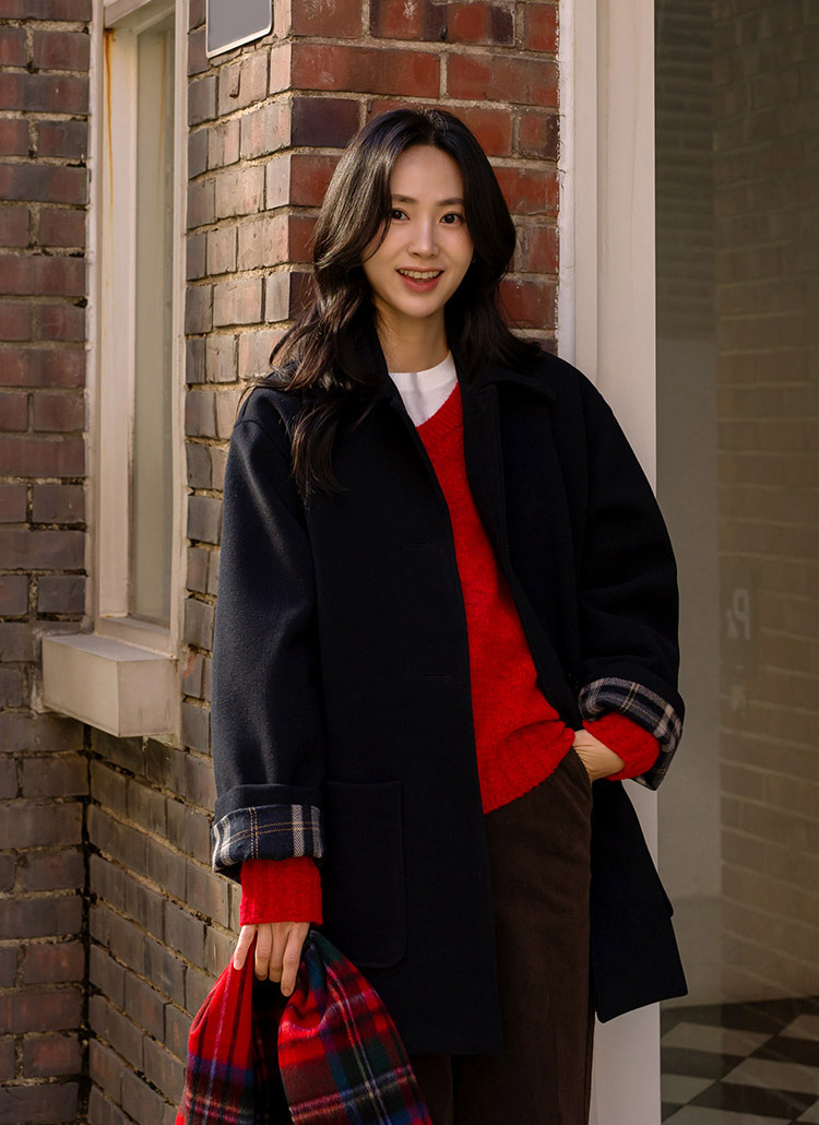 キルト裏地チェック配色ツーポケトグルボタンコート | レディース