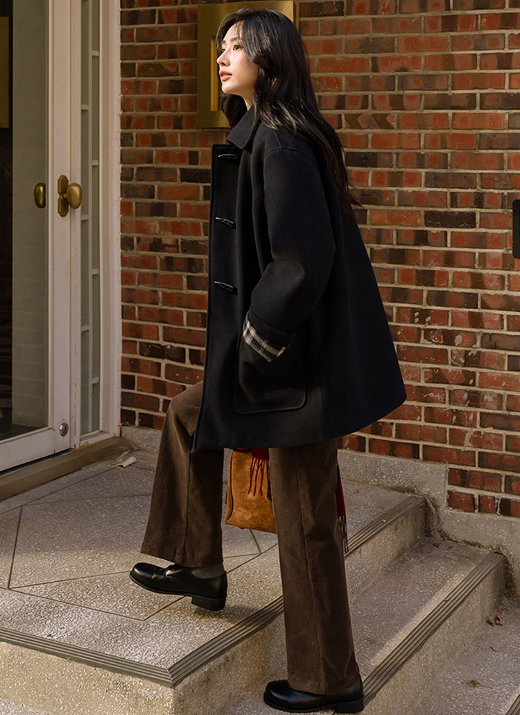 キルト裏地チェック配色ツーポケトグルボタンコート | レディース