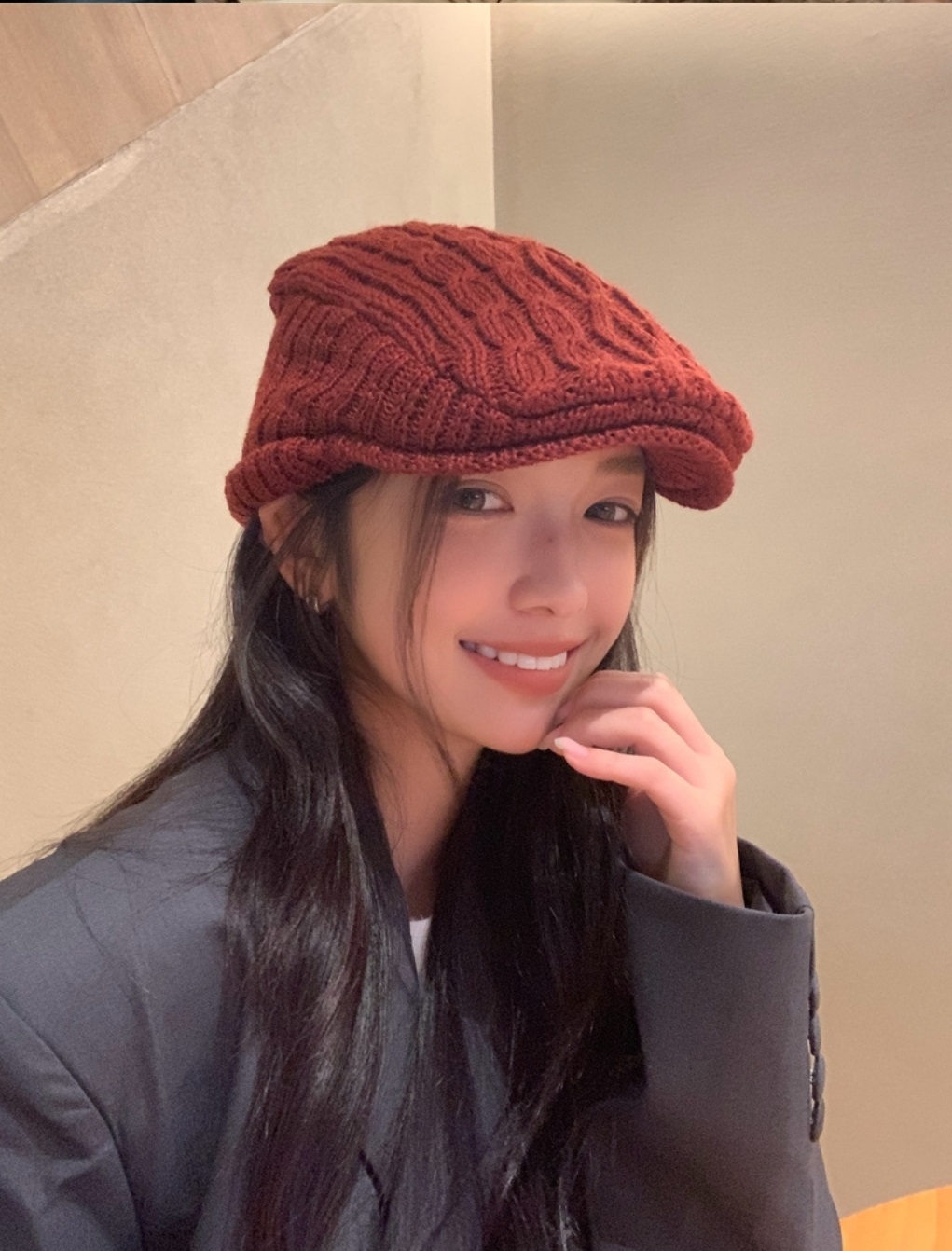 ボア裏地ケーブルニットハンチングキャップ | 詳細画像3