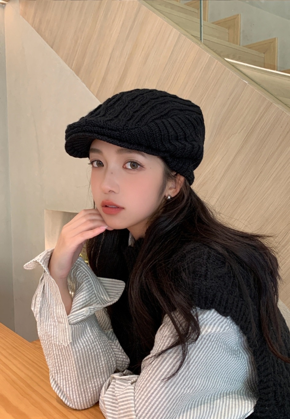 ボア裏地ケーブルニットハンチングキャップ | 詳細画像4