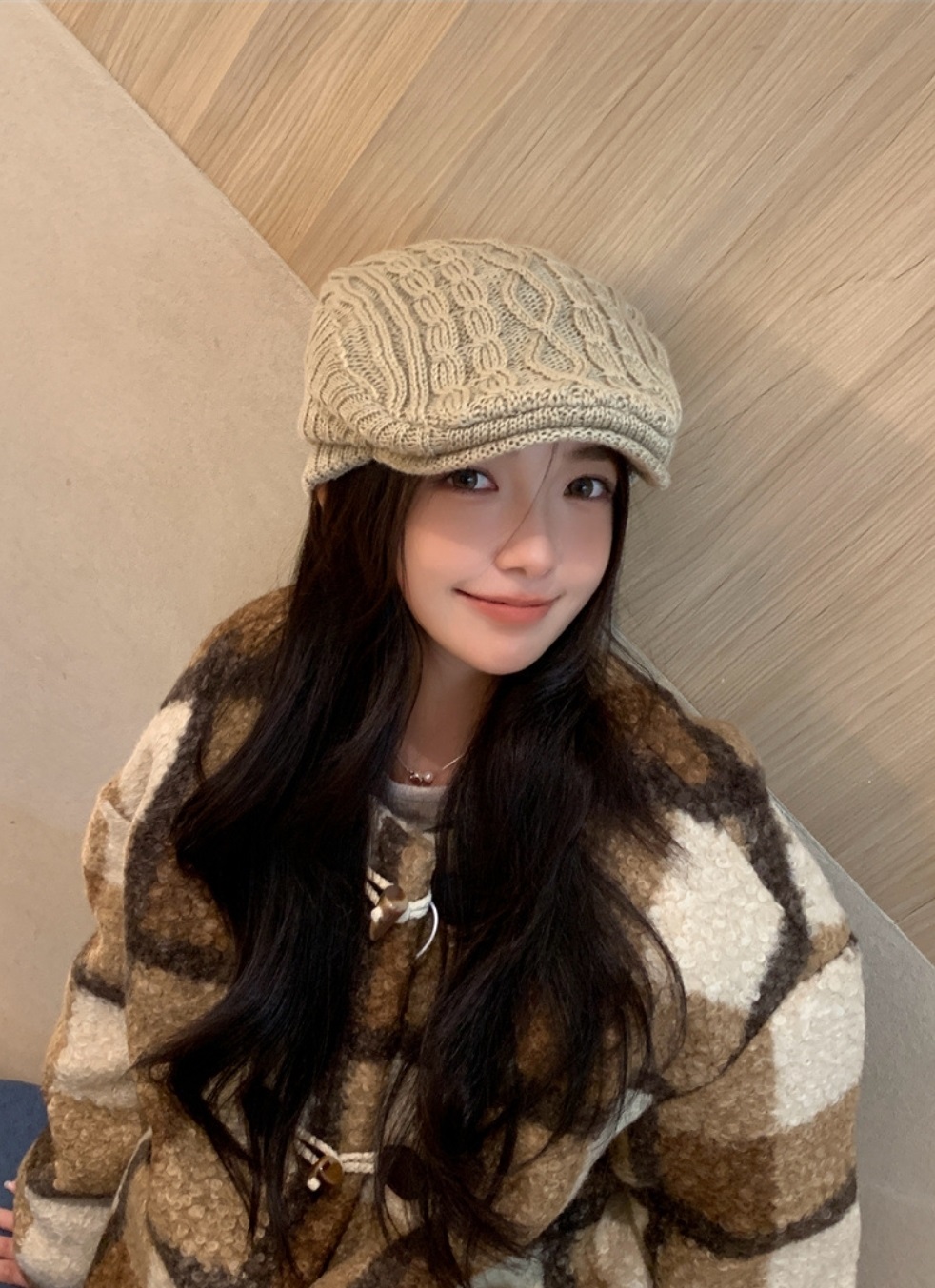 ボア裏地ケーブルニットハンチングキャップ | 詳細画像5