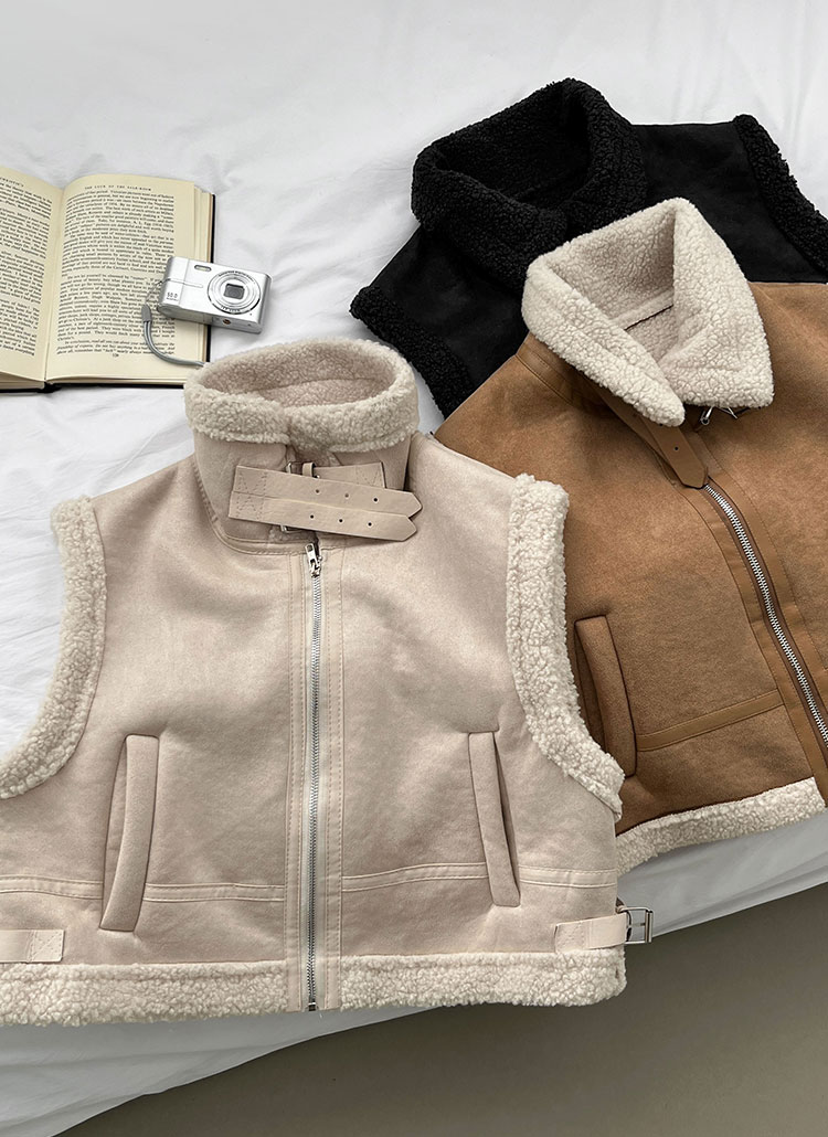 2WAYベルトネックムートン風ジップベスト | レディースファッション