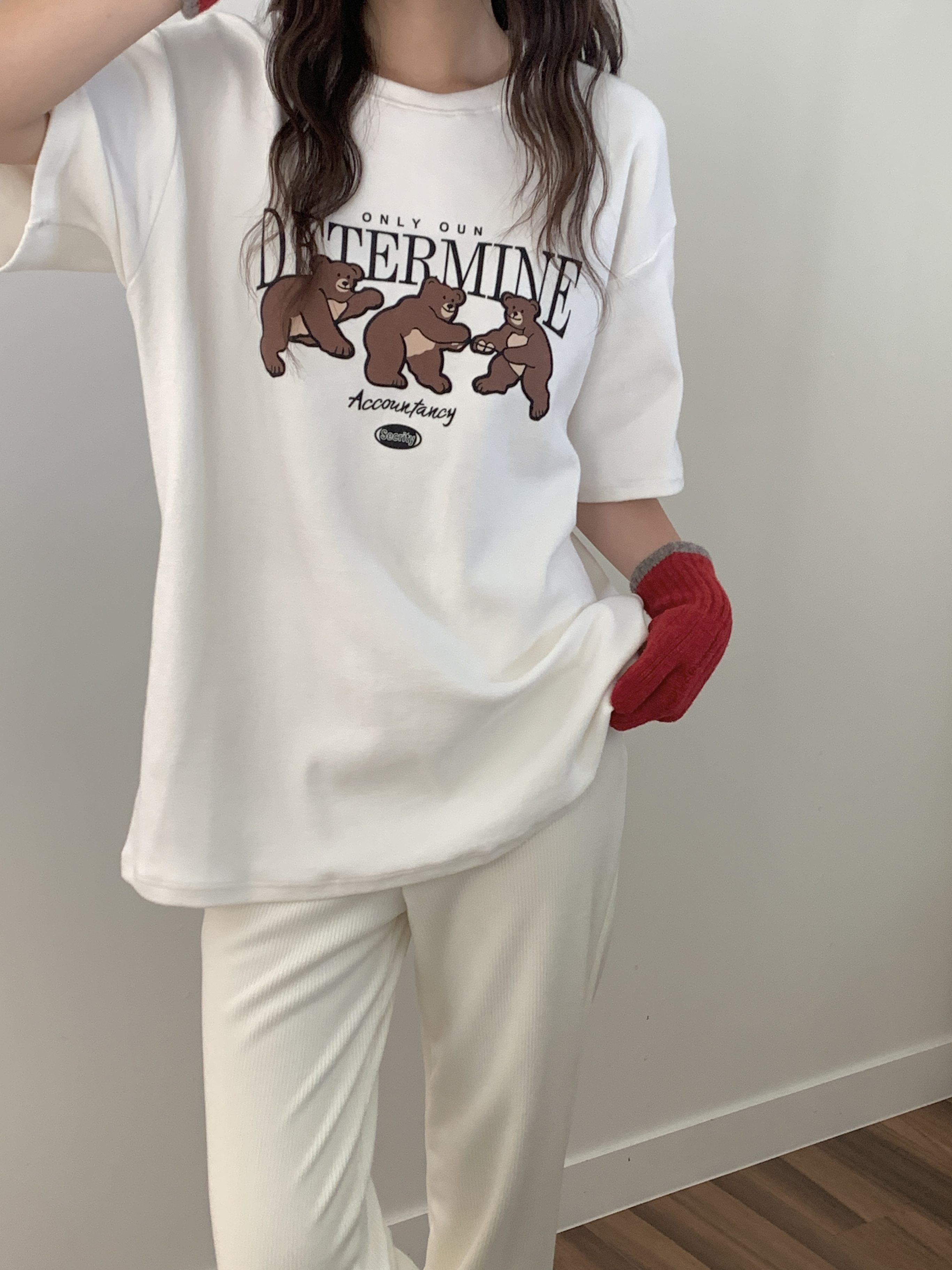 ピーチ起毛ルーズベアプリント半袖Tシャツ | 詳細画像2