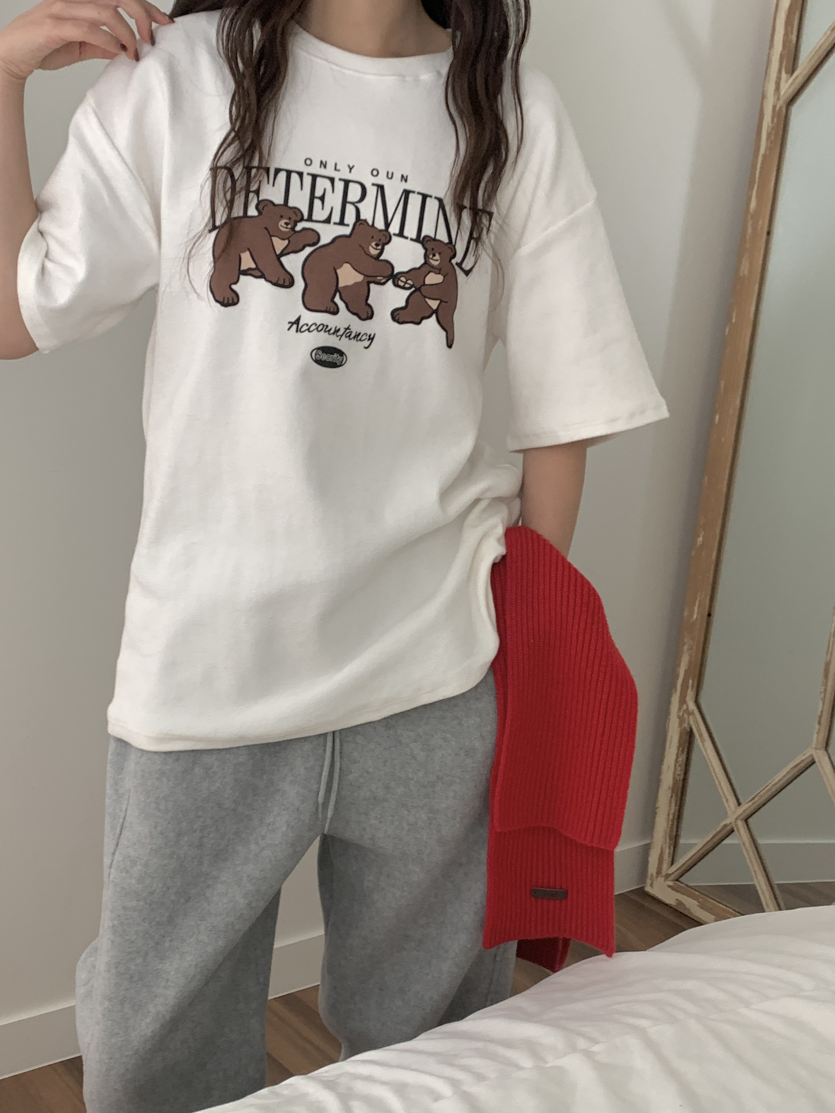 ピーチ起毛ルーズベアプリント半袖Tシャツ | 詳細画像3