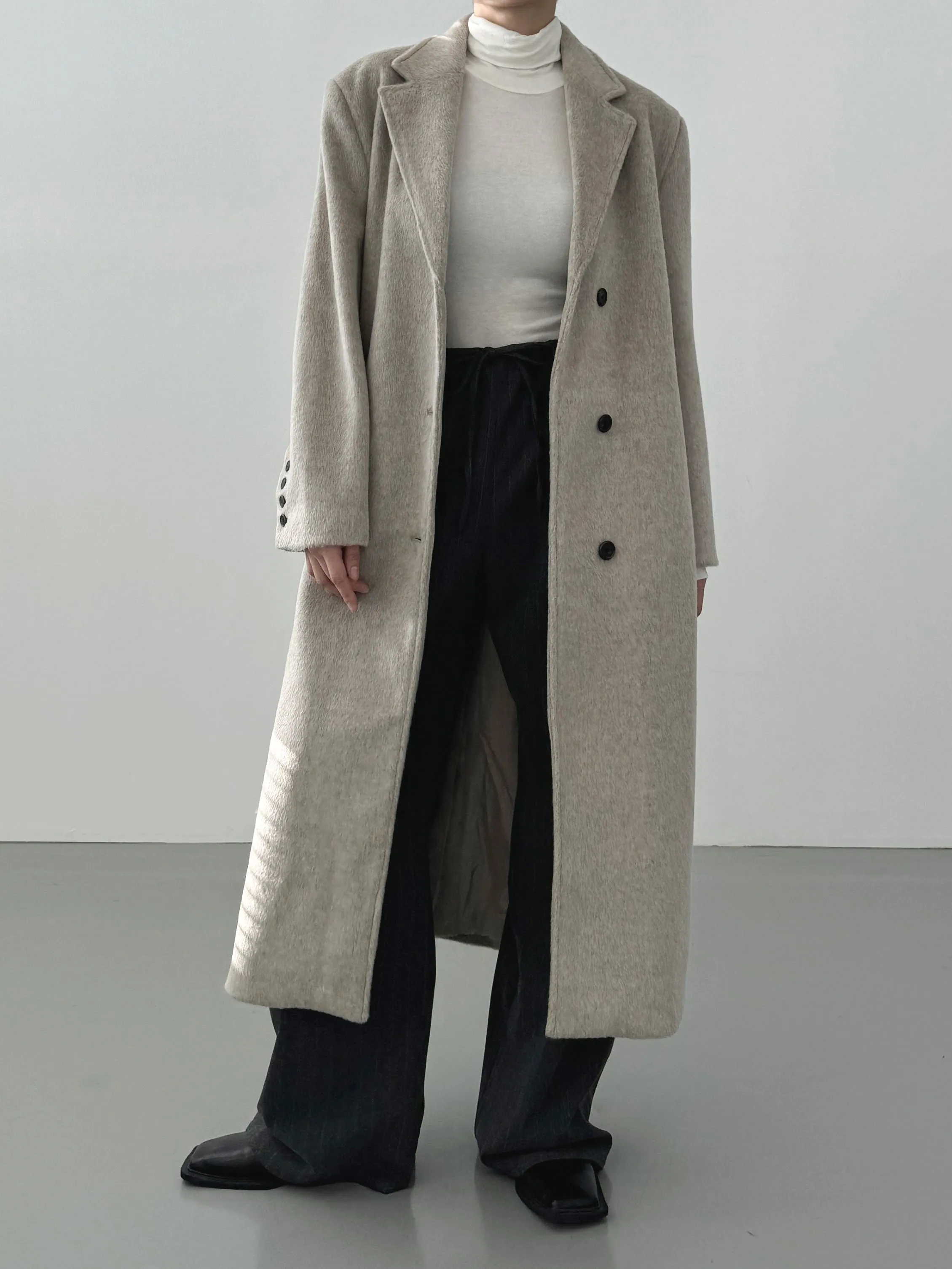 ウール混ヘアリーシングルロングコート | 詳細画像1