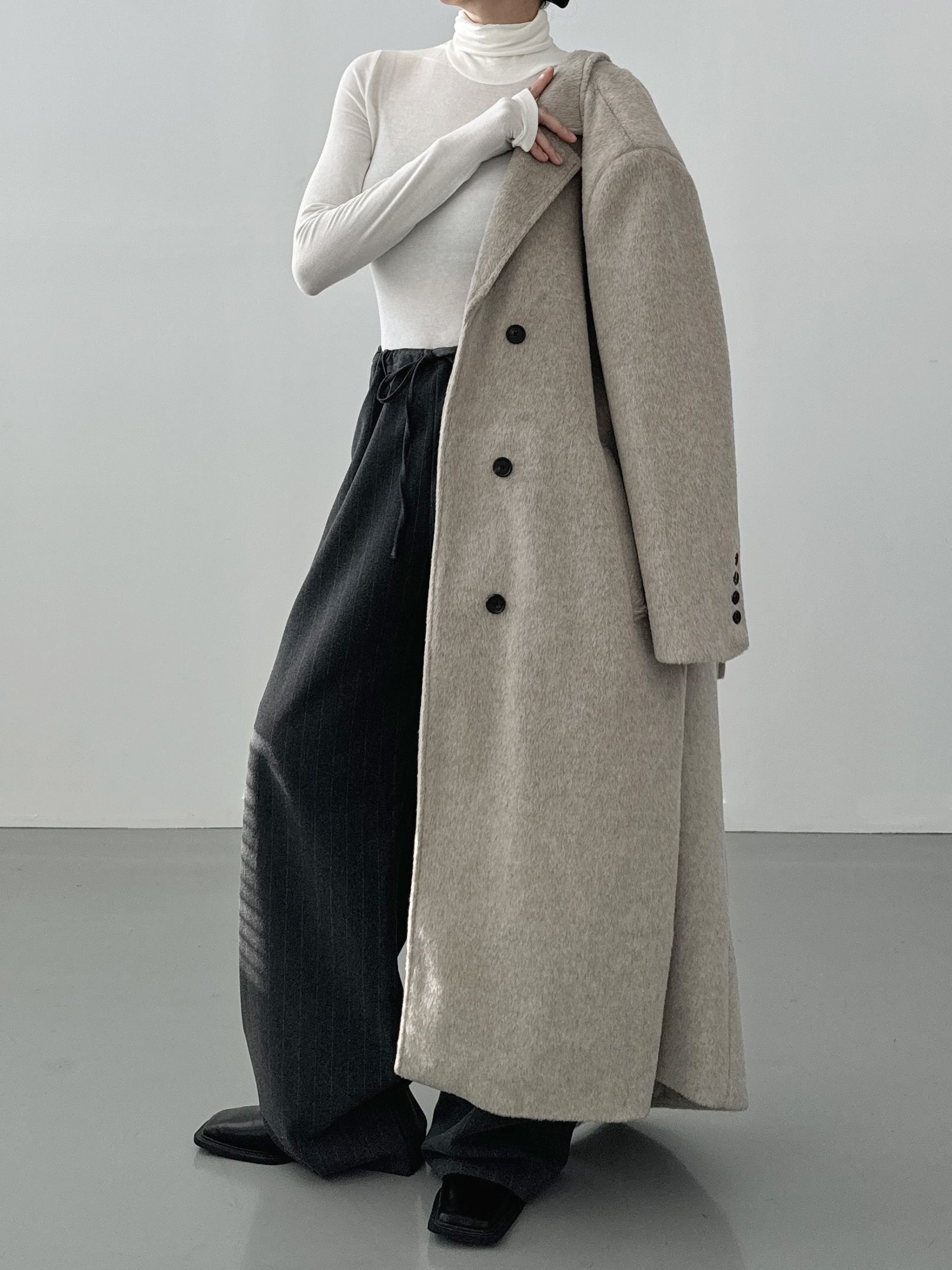 ウール混ヘアリーシングルロングコート | 詳細画像4