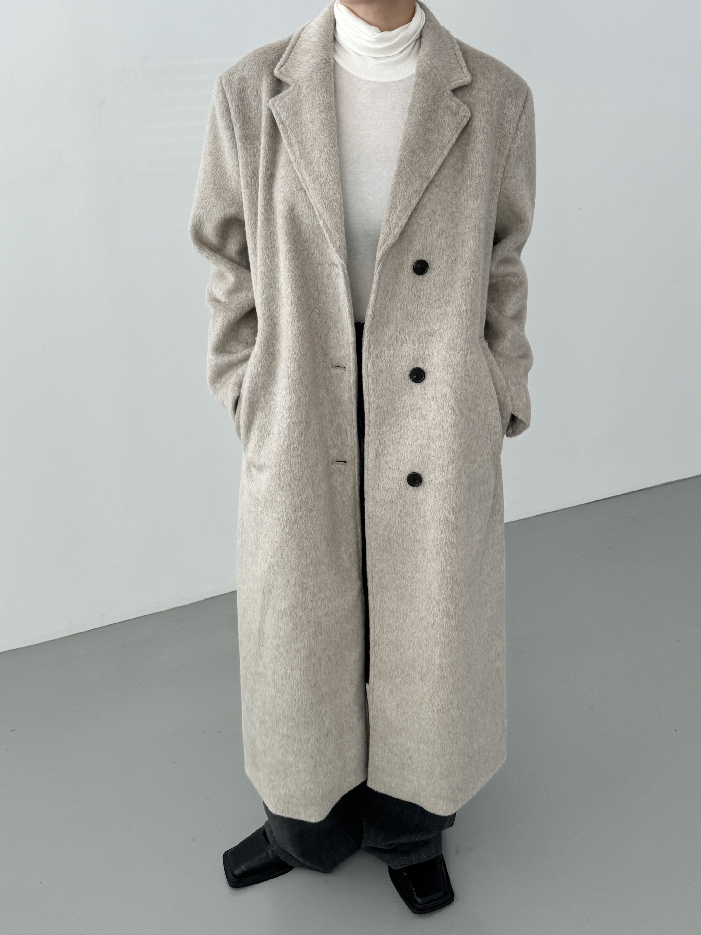 ウール混ヘアリーシングルロングコート | 詳細画像2
