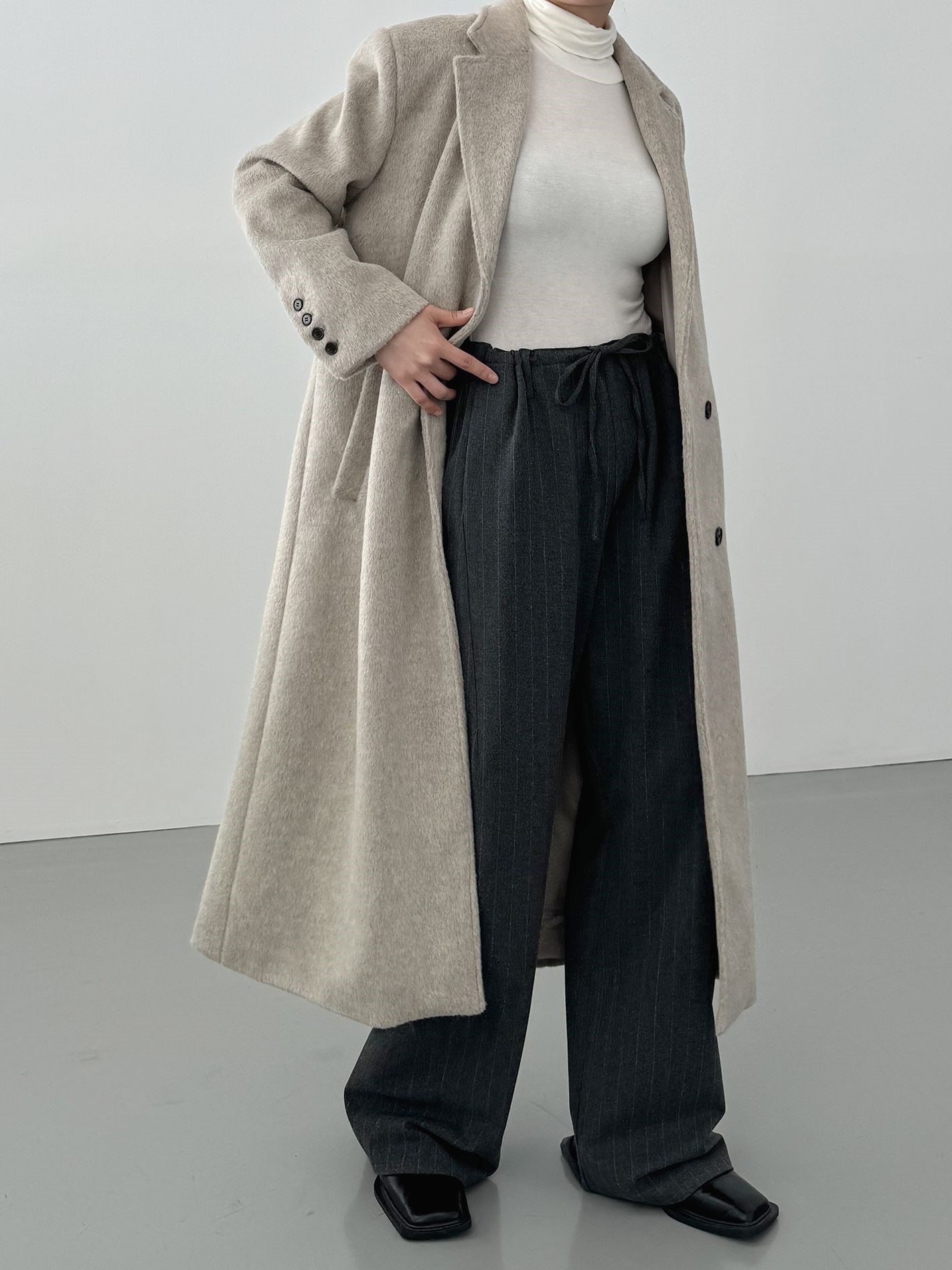 ウール混ヘアリーシングルロングコート | 詳細画像7