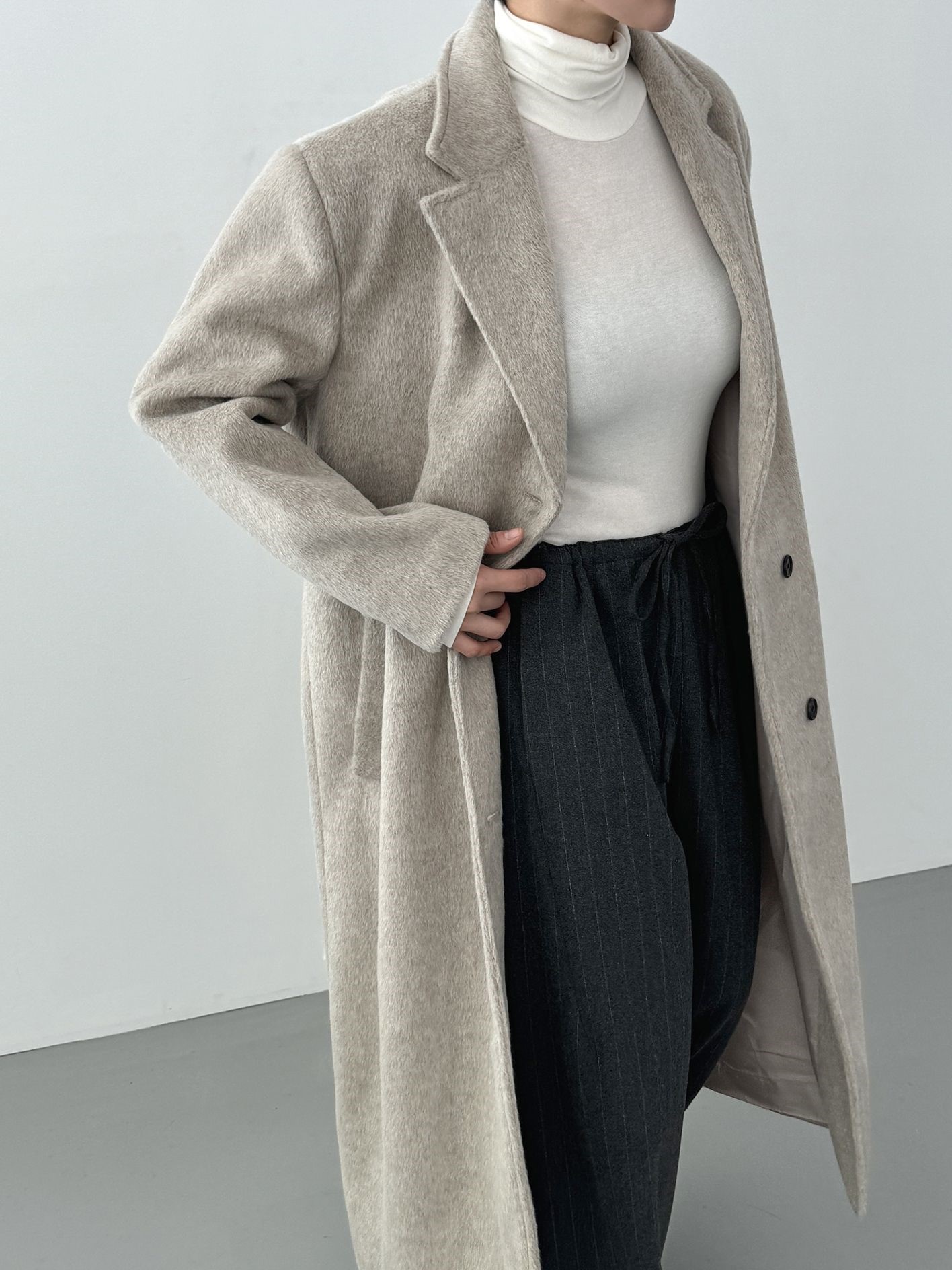 ウール混ヘアリーシングルロングコート | 詳細画像8
