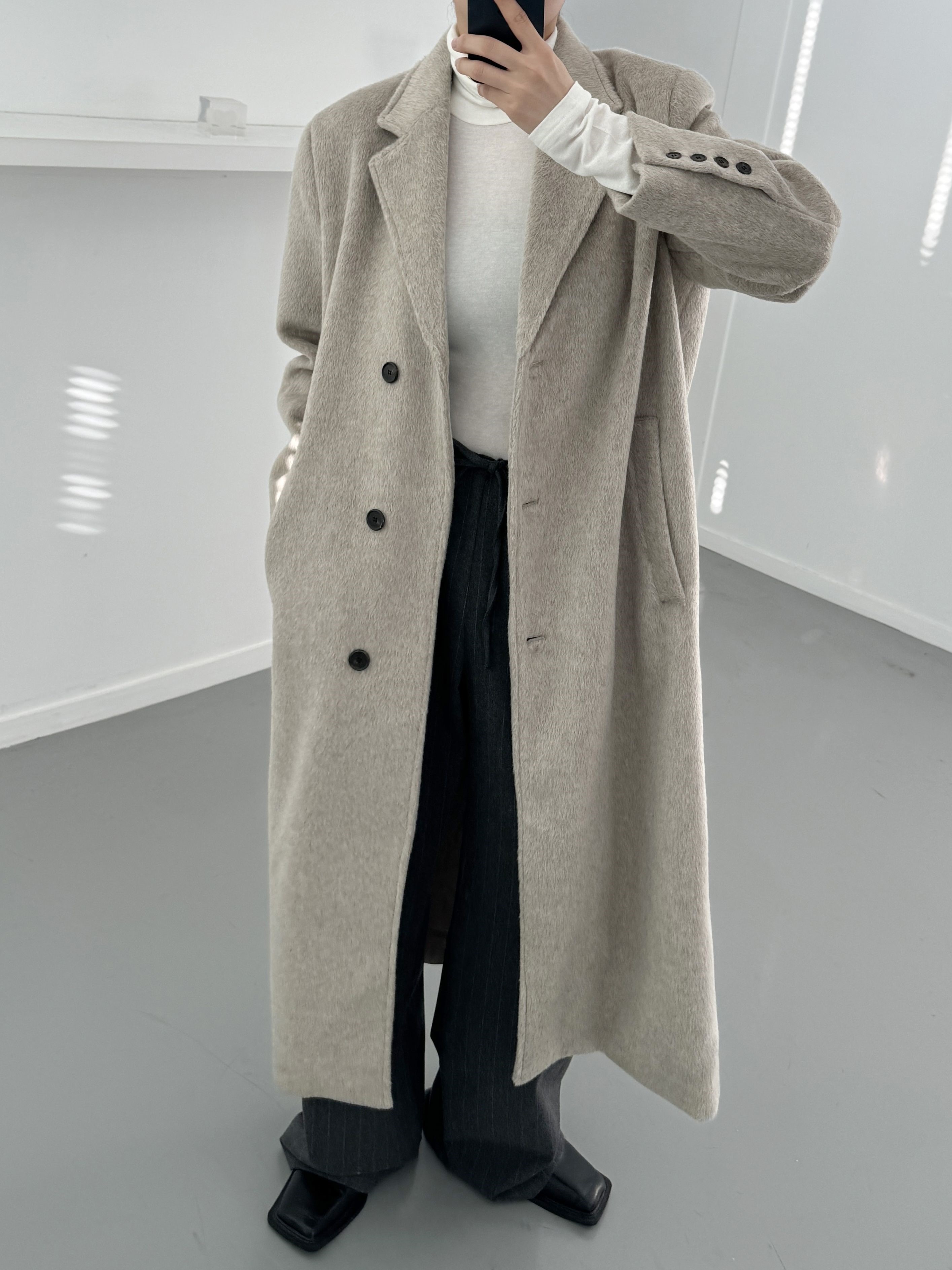 ウール混ヘアリーシングルロングコート | 詳細画像11