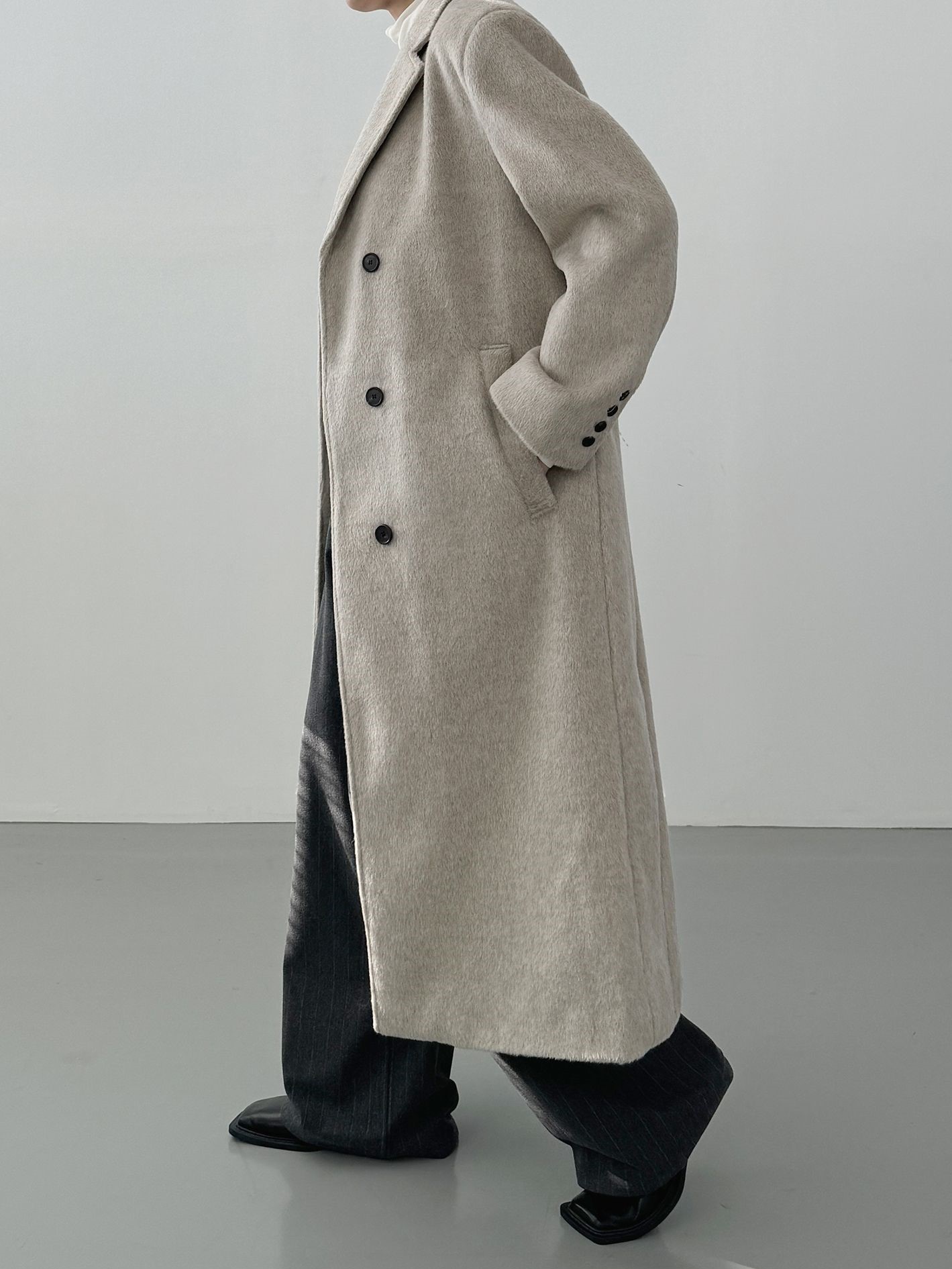 ウール混ヘアリーシングルロングコート | 詳細画像5