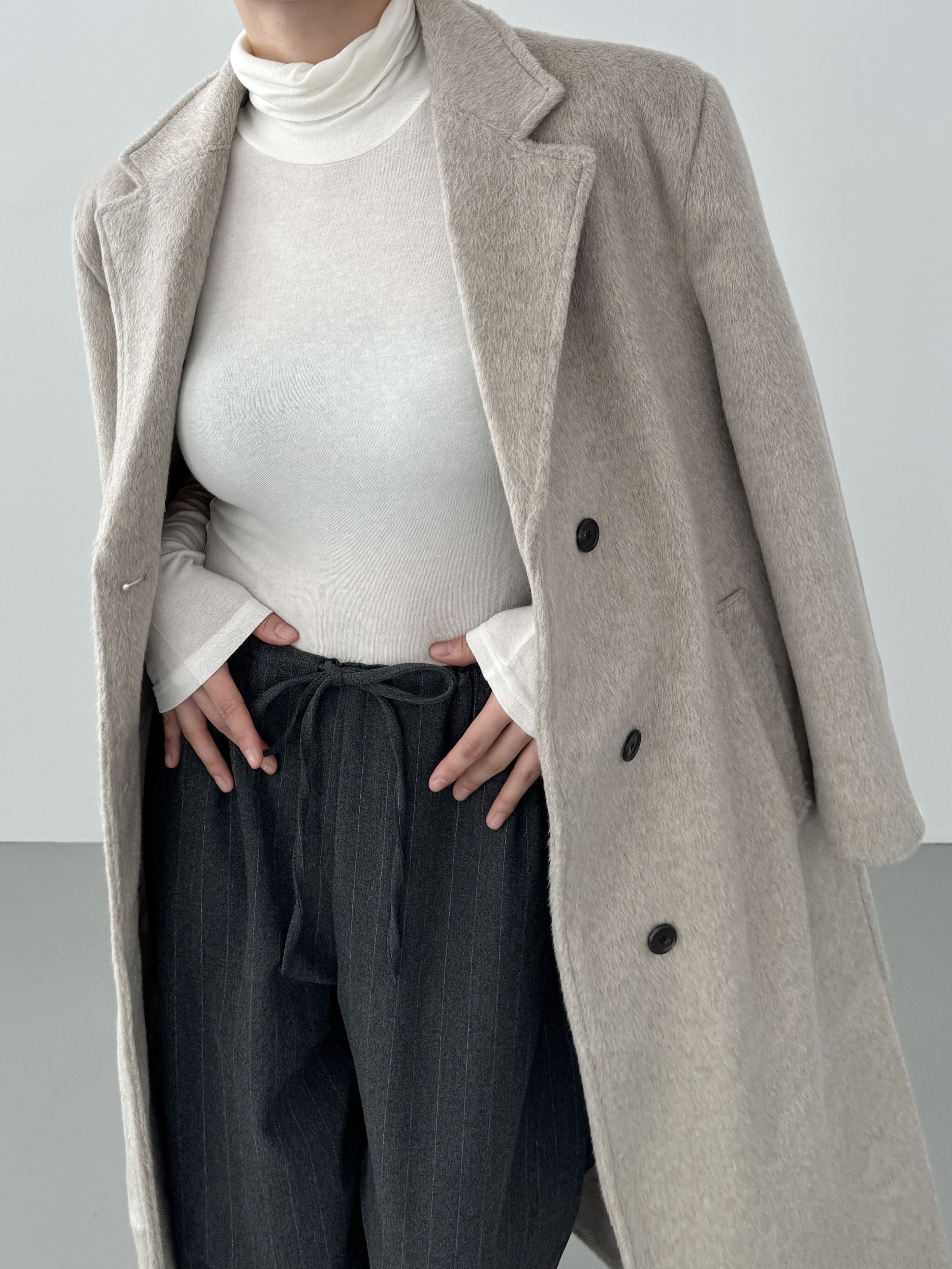 ウール混ヘアリーシングルロングコート | 詳細画像13
