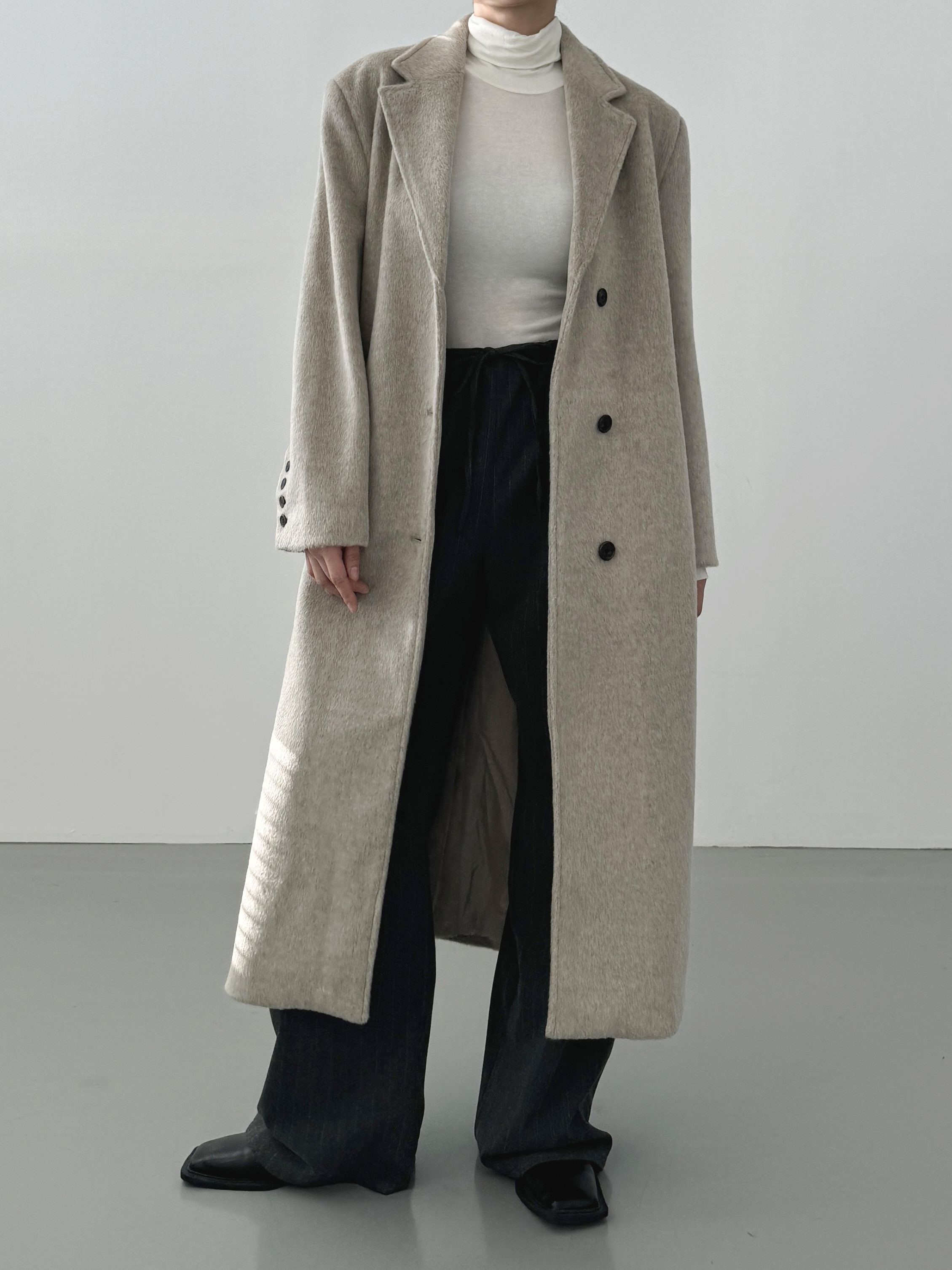 ウール混ヘアリーシングルロングコート | 詳細画像3