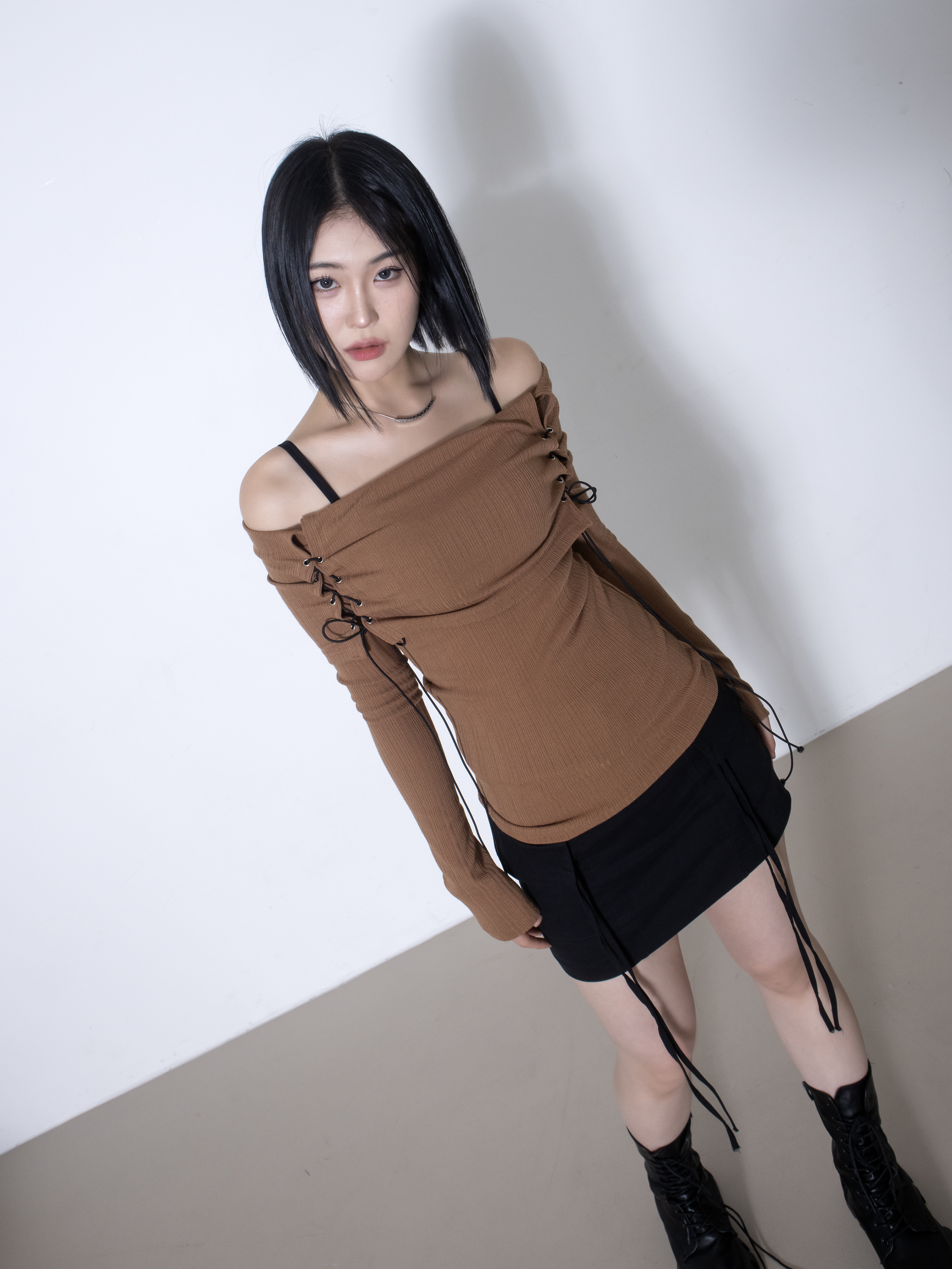 リブレースアップオフショルラップTシャツ | 詳細画像5