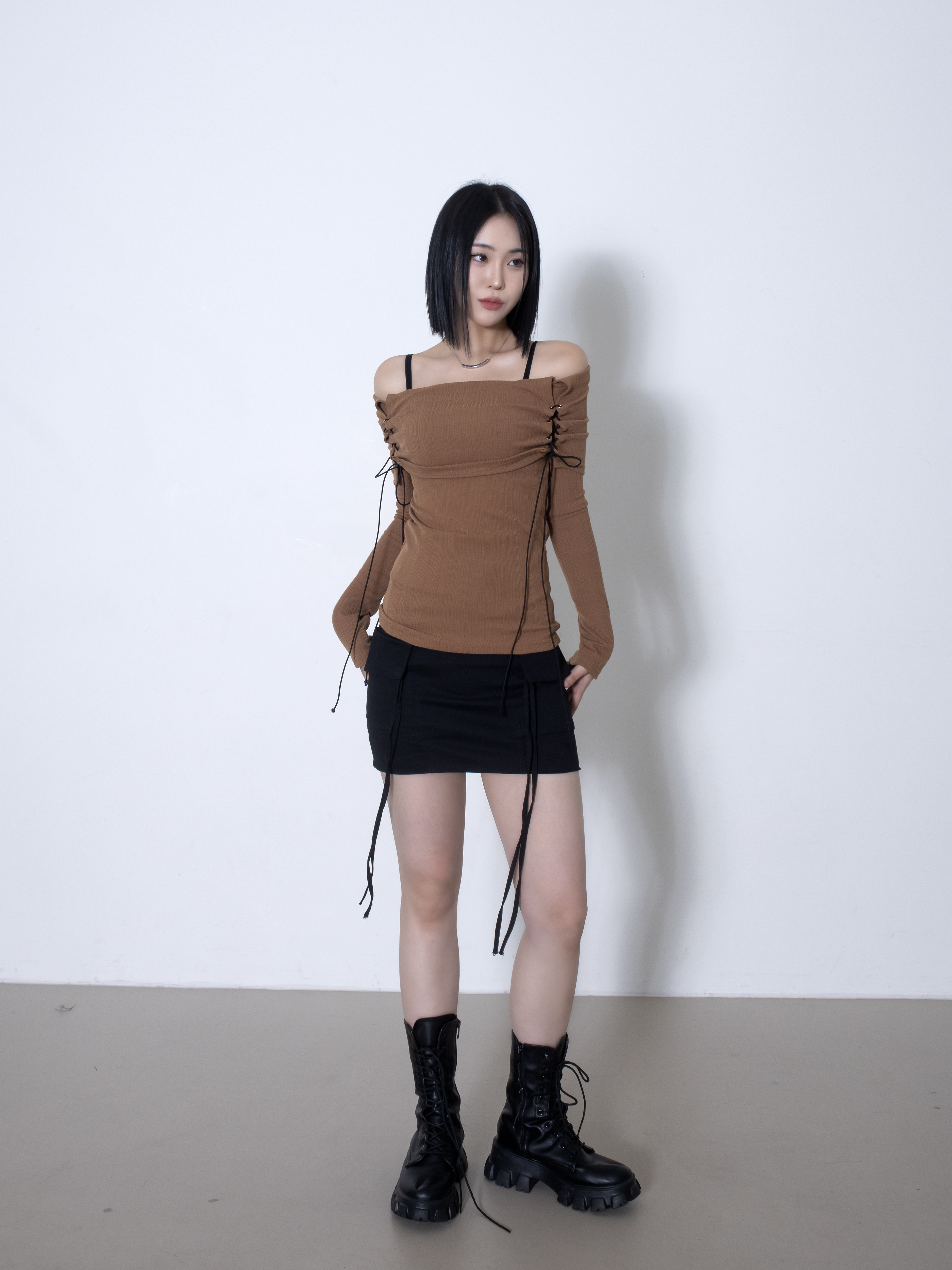 リブレースアップオフショルラップTシャツ | 詳細画像6