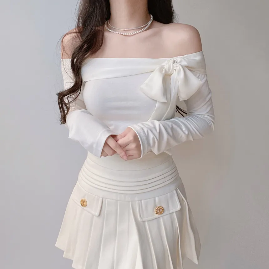 配色リボンオフショルTシャツ | mirangmirang | 詳細画像7