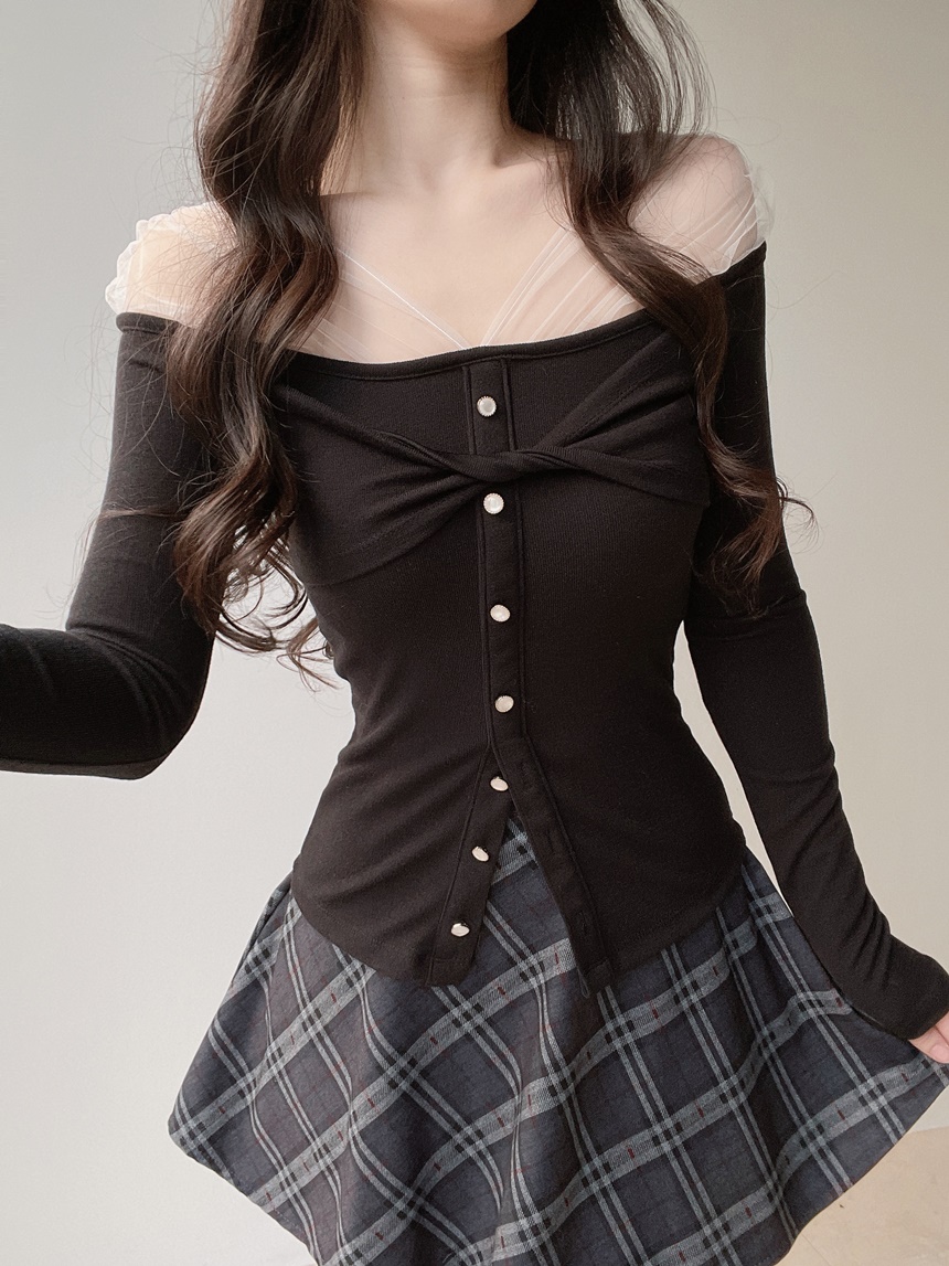 シースルー配色ツイストエコパールボタンTシャツ | mirangmirang | 詳細画像33