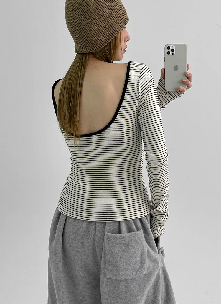 配色バックレスボーダーTシャツ | blackup | 詳細画像1