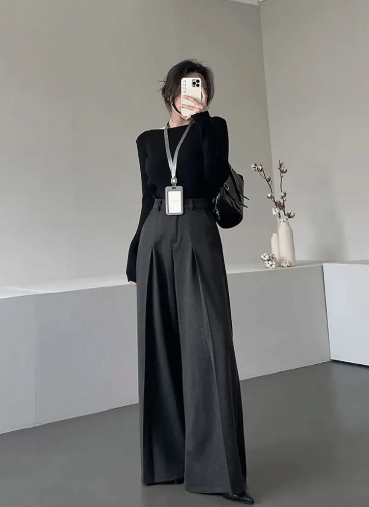 裏起毛フロントタックハイウエストワイドスラックス | ganadaran | 詳細画像1