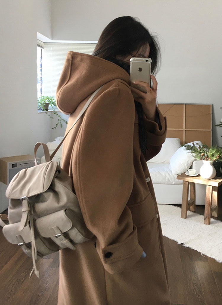 beidelli made]スロートラッチフードトグルボタンロングコート