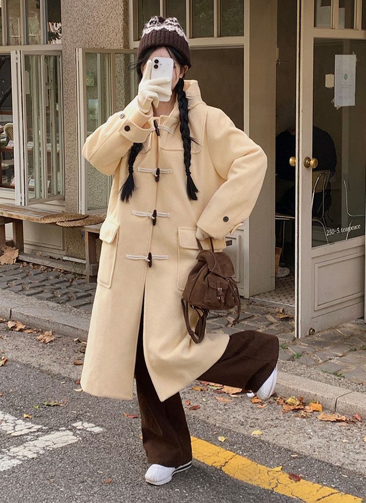 beidelli made]スロートラッチフードトグルボタンロングコート