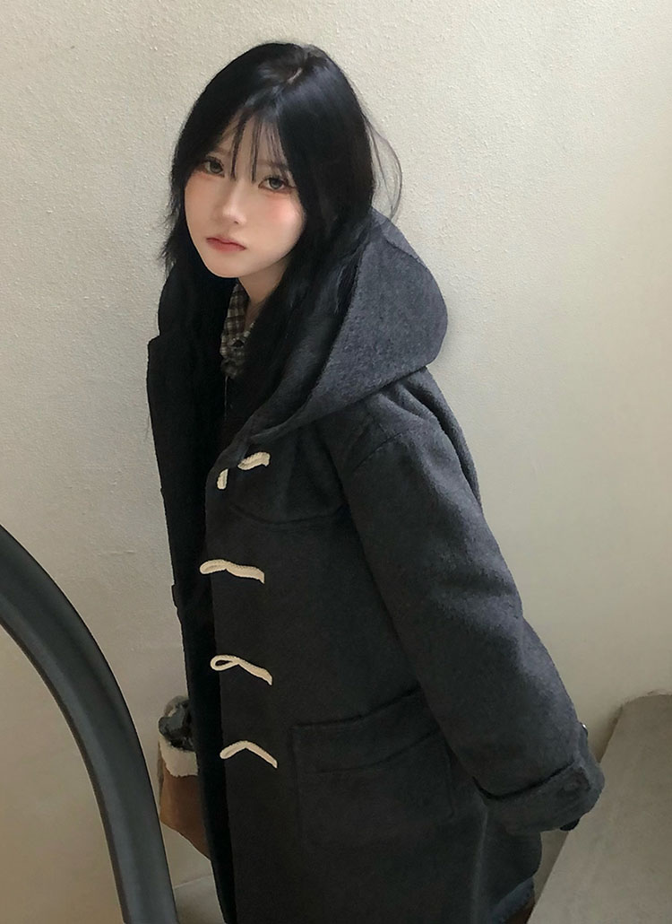 beidelli made]スロートラッチフードトグルボタンロングコート