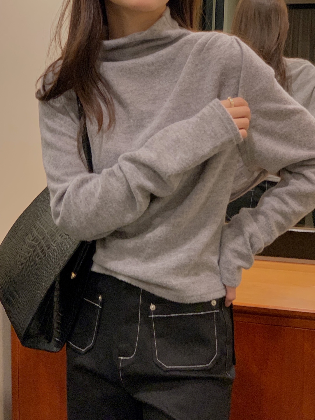 起毛モックネックフレンチTシャツ&ボレロカーディガンSET | 詳細画像2