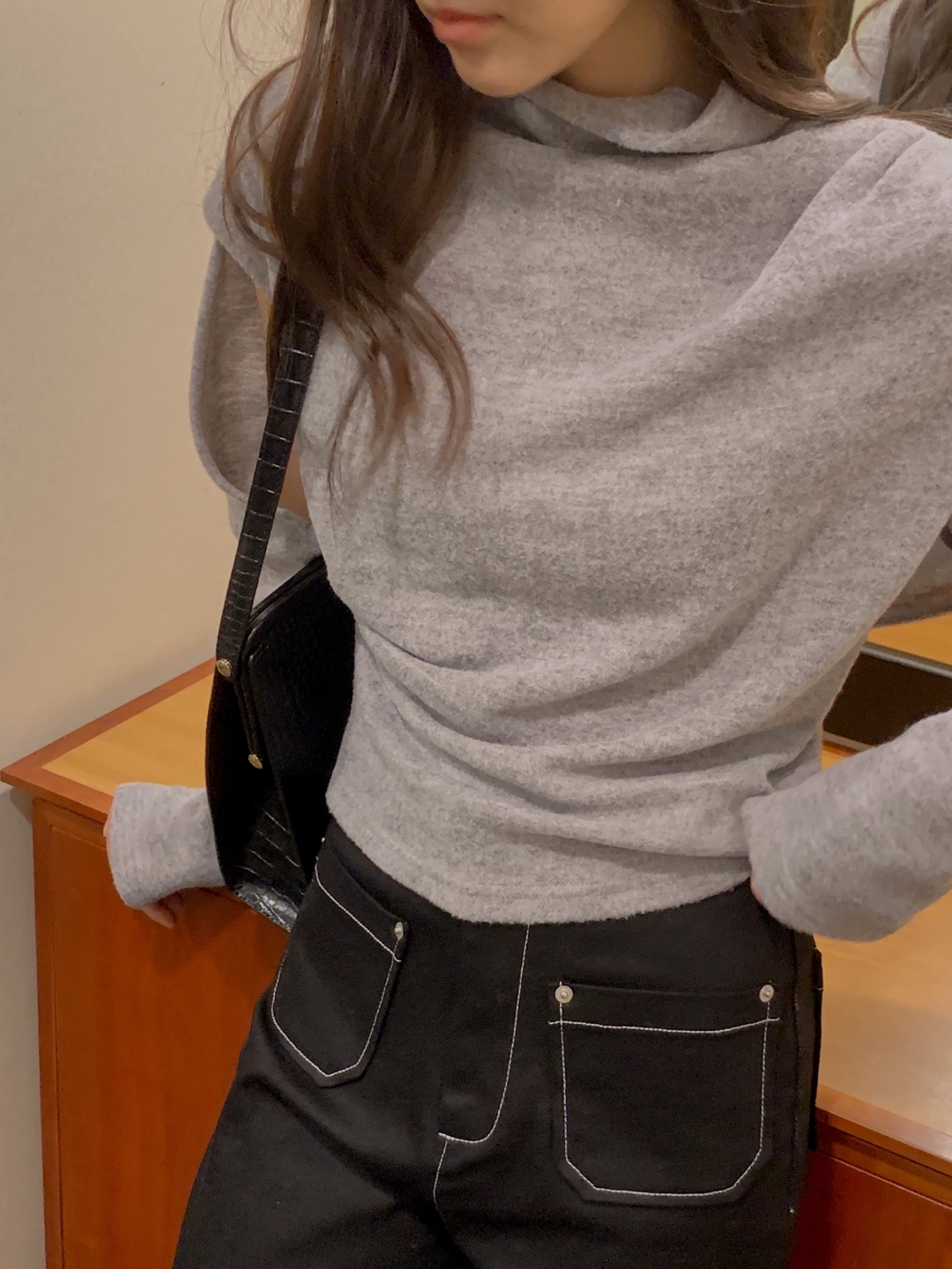 起毛モックネックフレンチTシャツ&ボレロカーディガンSET | 詳細画像3