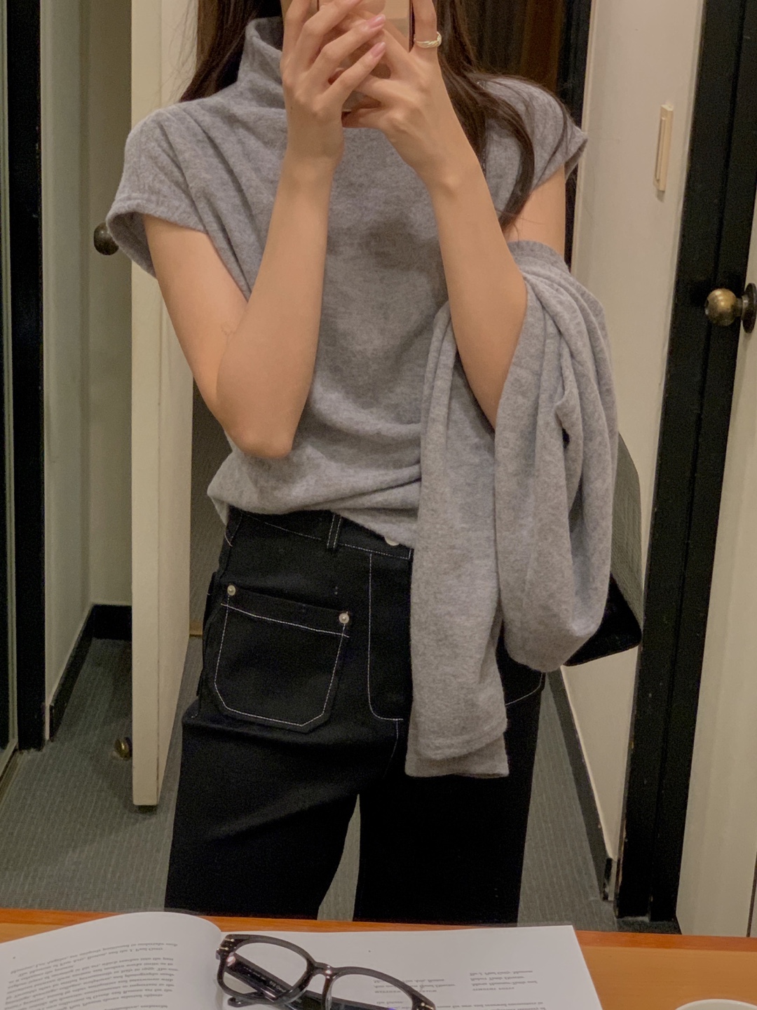 起毛モックネックフレンチTシャツ&ボレロカーディガンSET | 詳細画像6