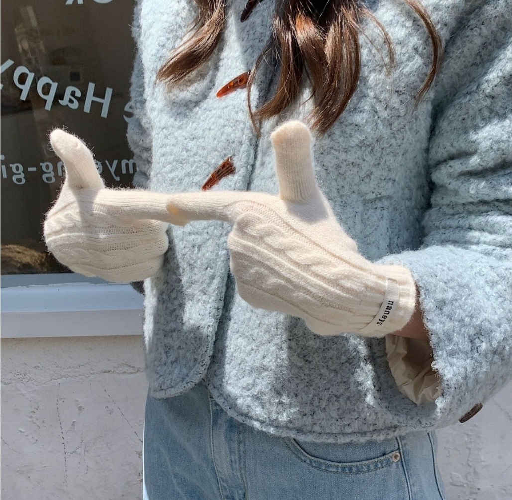 *スマホ対応*ウール混ラベルケーブルニット手袋 | 詳細画像2