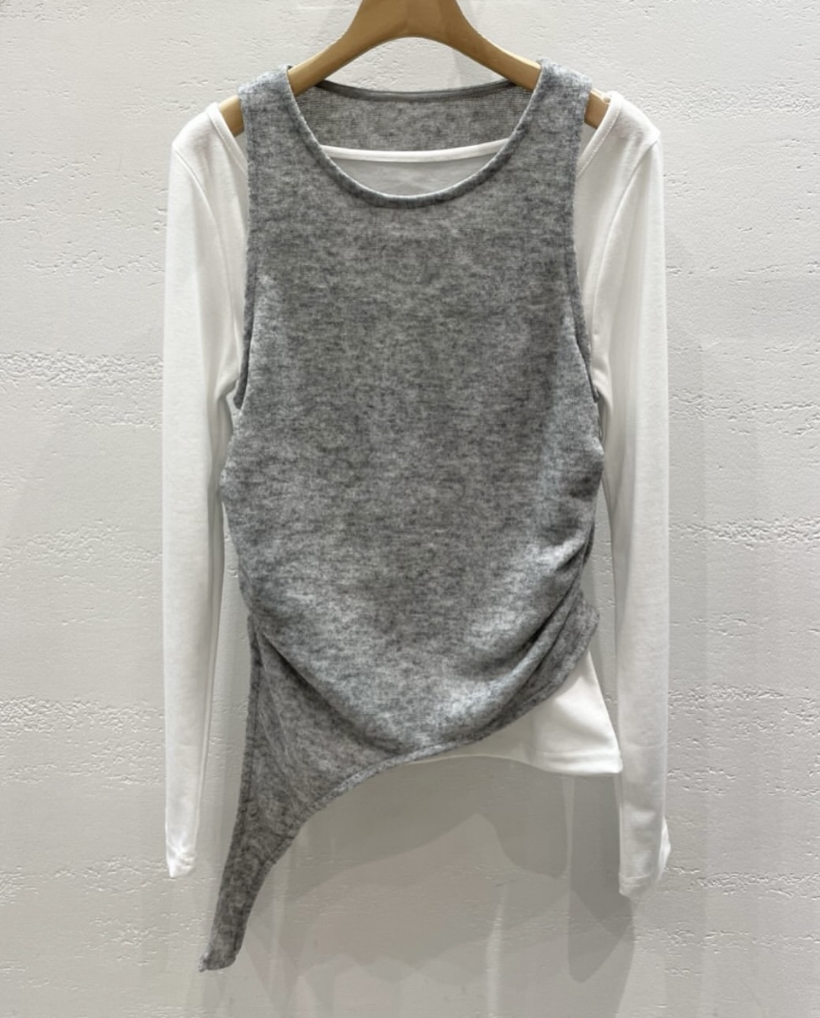 起毛アシメシャーリングビスチェ&ボートネックTシャツSET | 詳細画像4