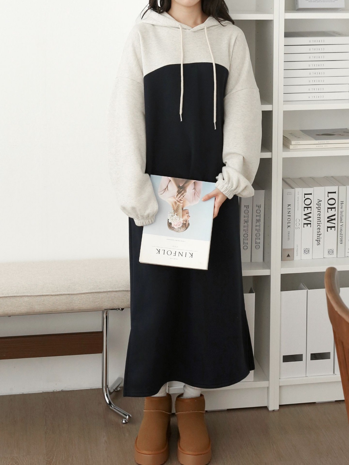 裏起毛バイカラーパーカーワンピース | 詳細画像4