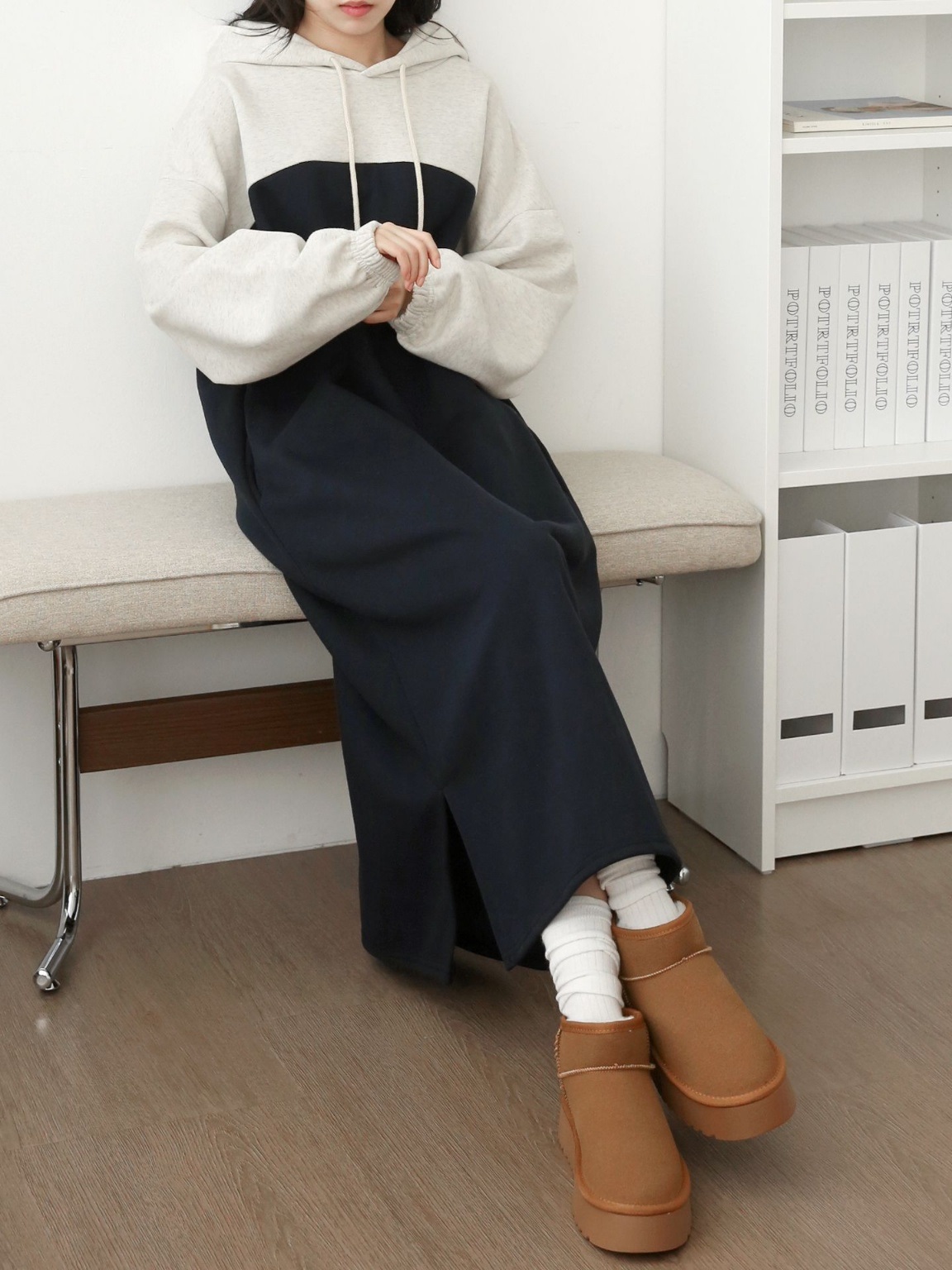 裏起毛バイカラーパーカーワンピース | 詳細画像5