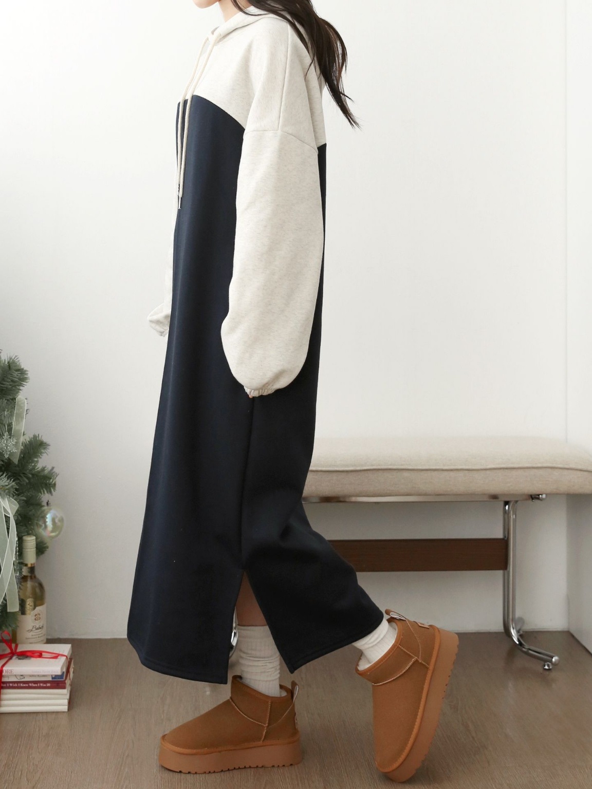裏起毛バイカラーパーカーワンピース | 詳細画像6