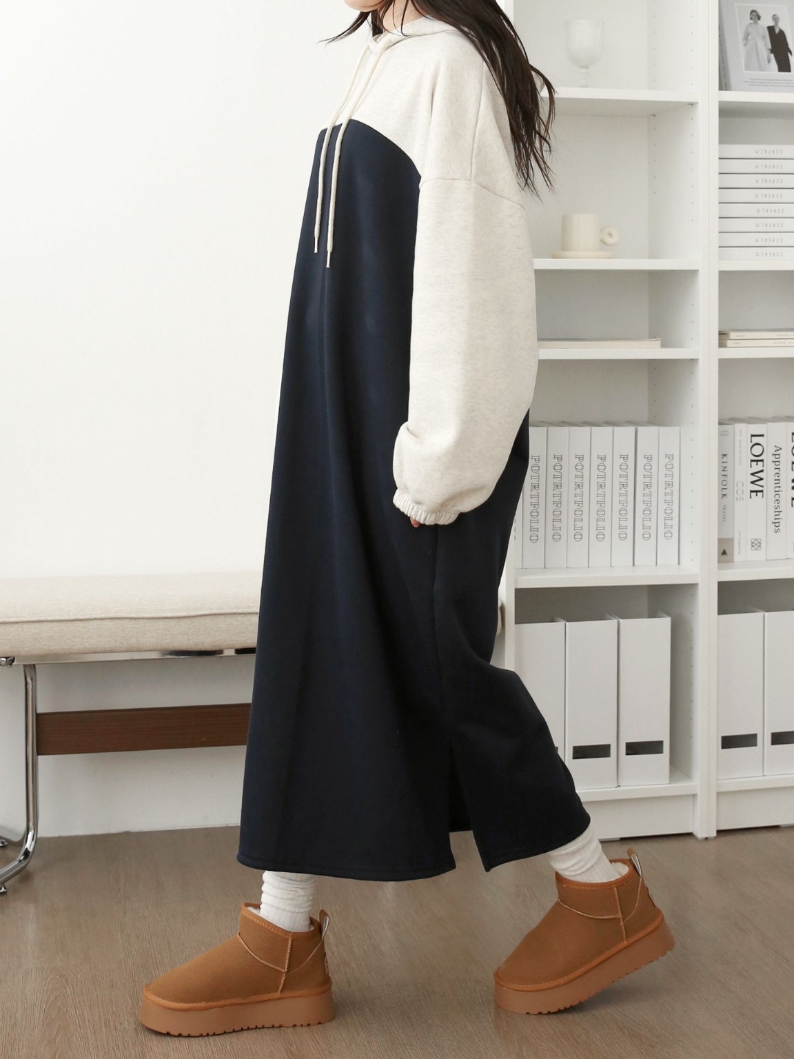 裏起毛バイカラーパーカーワンピース | 詳細画像7