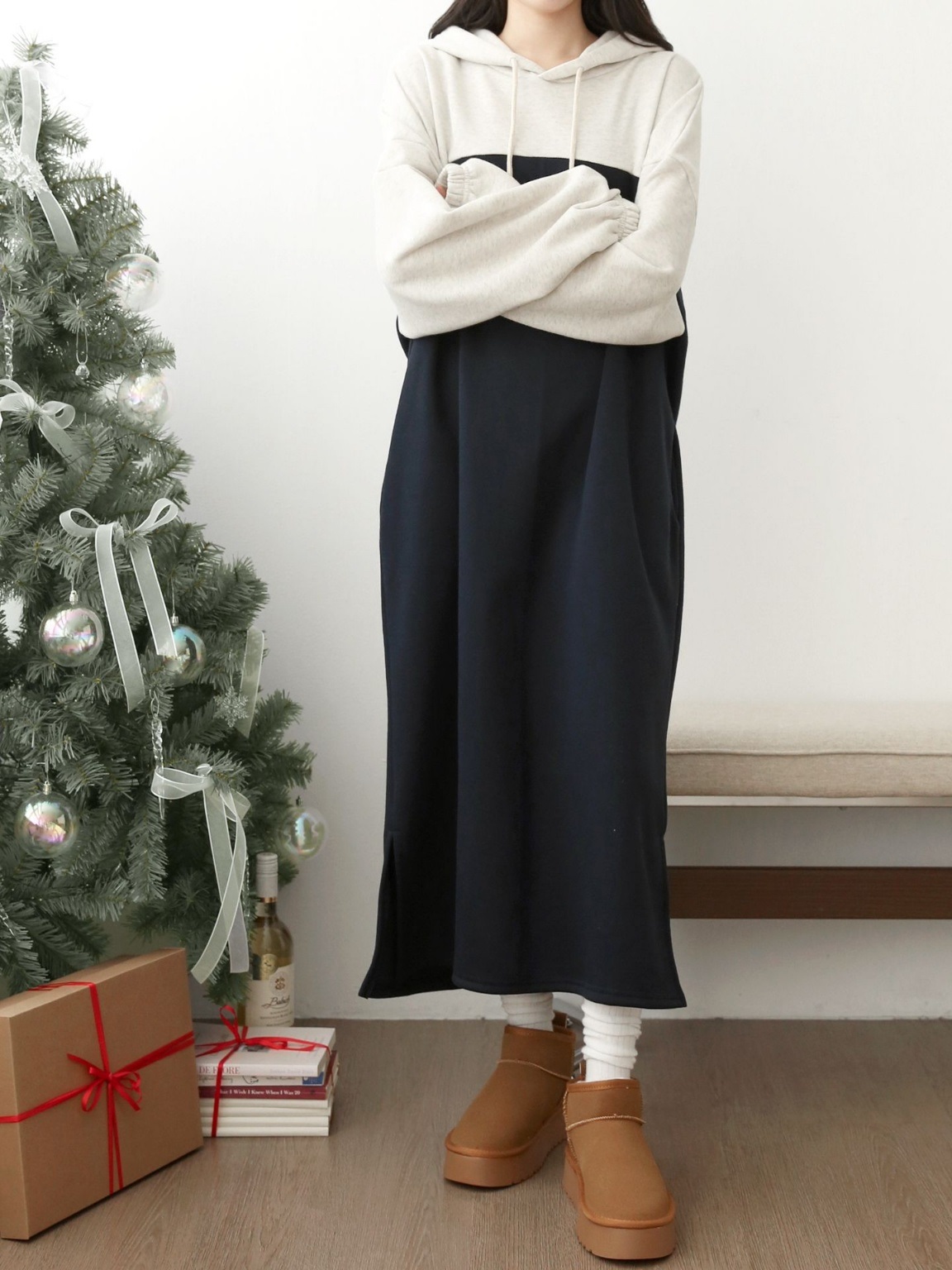 裏起毛バイカラーパーカーワンピース | 詳細画像8