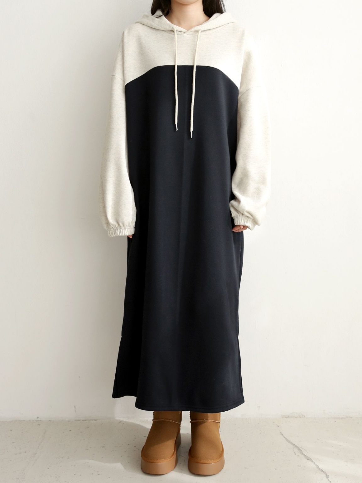 裏起毛バイカラーパーカーワンピース | 詳細画像9