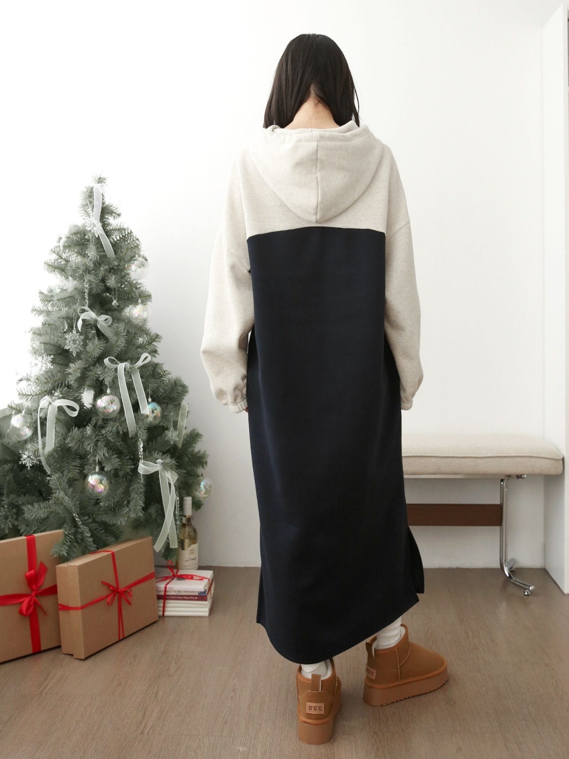 裏起毛バイカラーパーカーワンピース | 詳細画像10