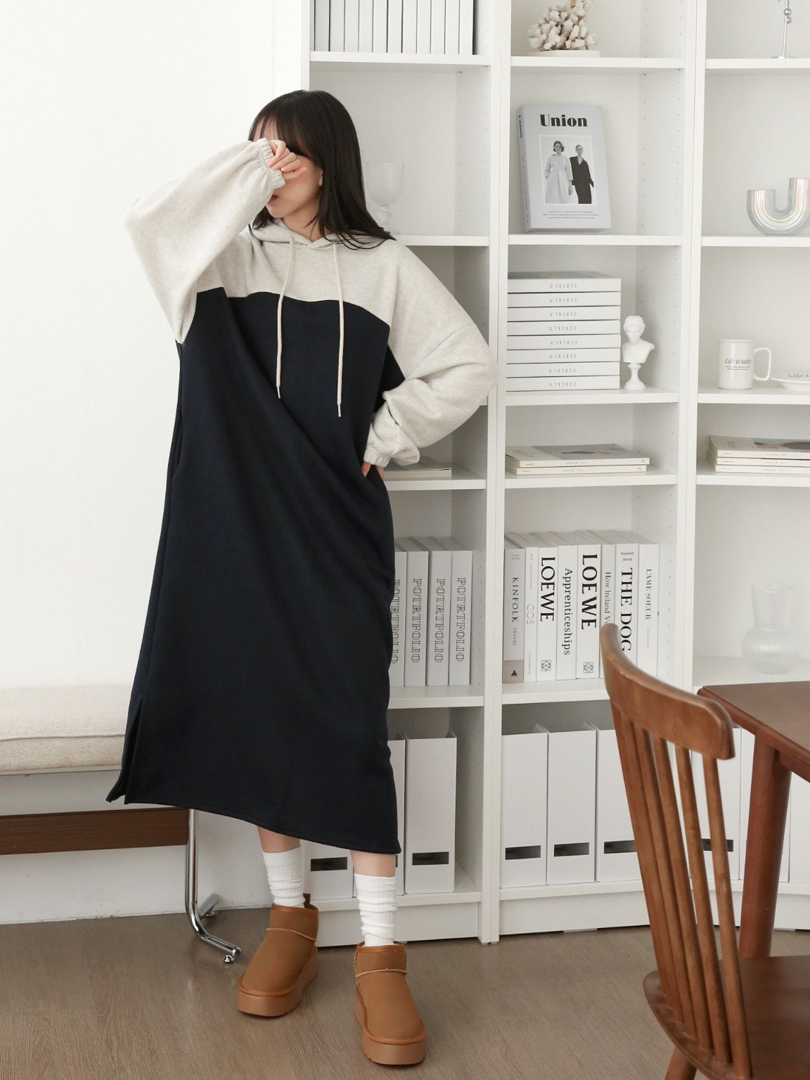 裏起毛バイカラーパーカーワンピース | 詳細画像13