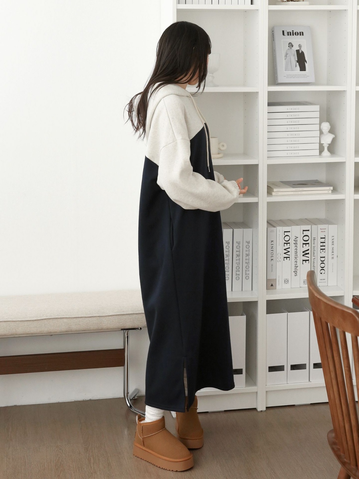 裏起毛バイカラーパーカーワンピース | 詳細画像14