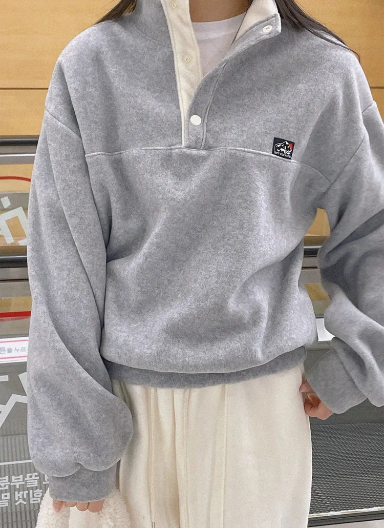 両起毛ハーフボタンパッチスウェット | naturalmind | 詳細画像1