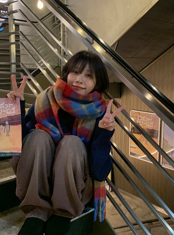 ウール混配色チェックフリンジマフラー | 詳細画像2