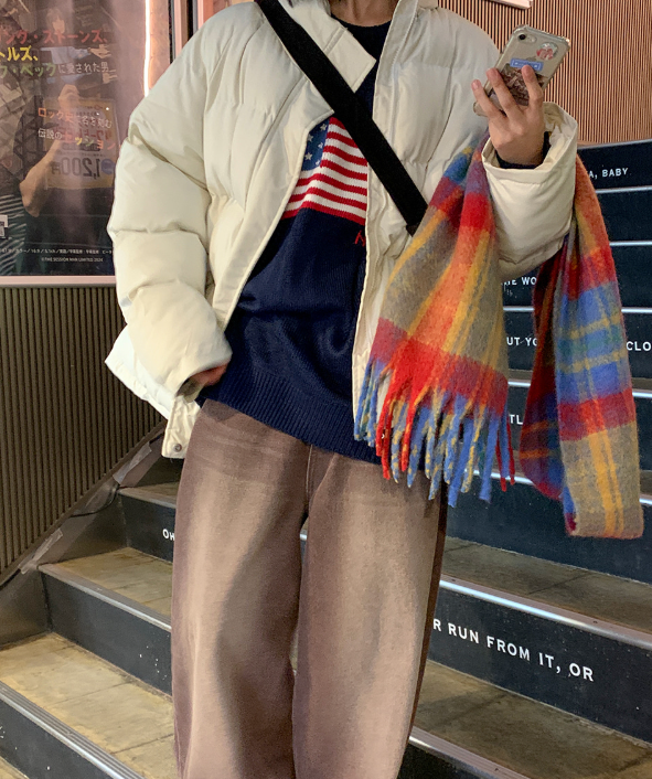 ウール混配色チェックフリンジマフラー | 詳細画像4